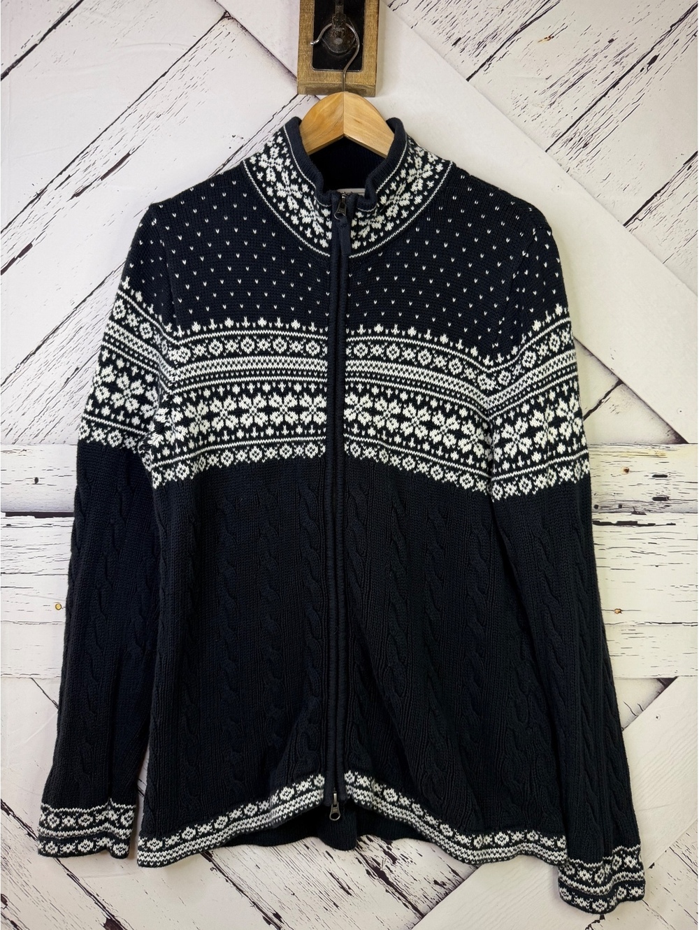 L.L. Bean Nordic Fair Isle Pattern Full Zip Cabin Core Cardigan Men’s Large